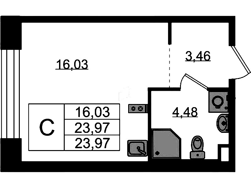 Квартира студия 23.97 м², 1/5 эт., ЖК «Plus Пулковский»